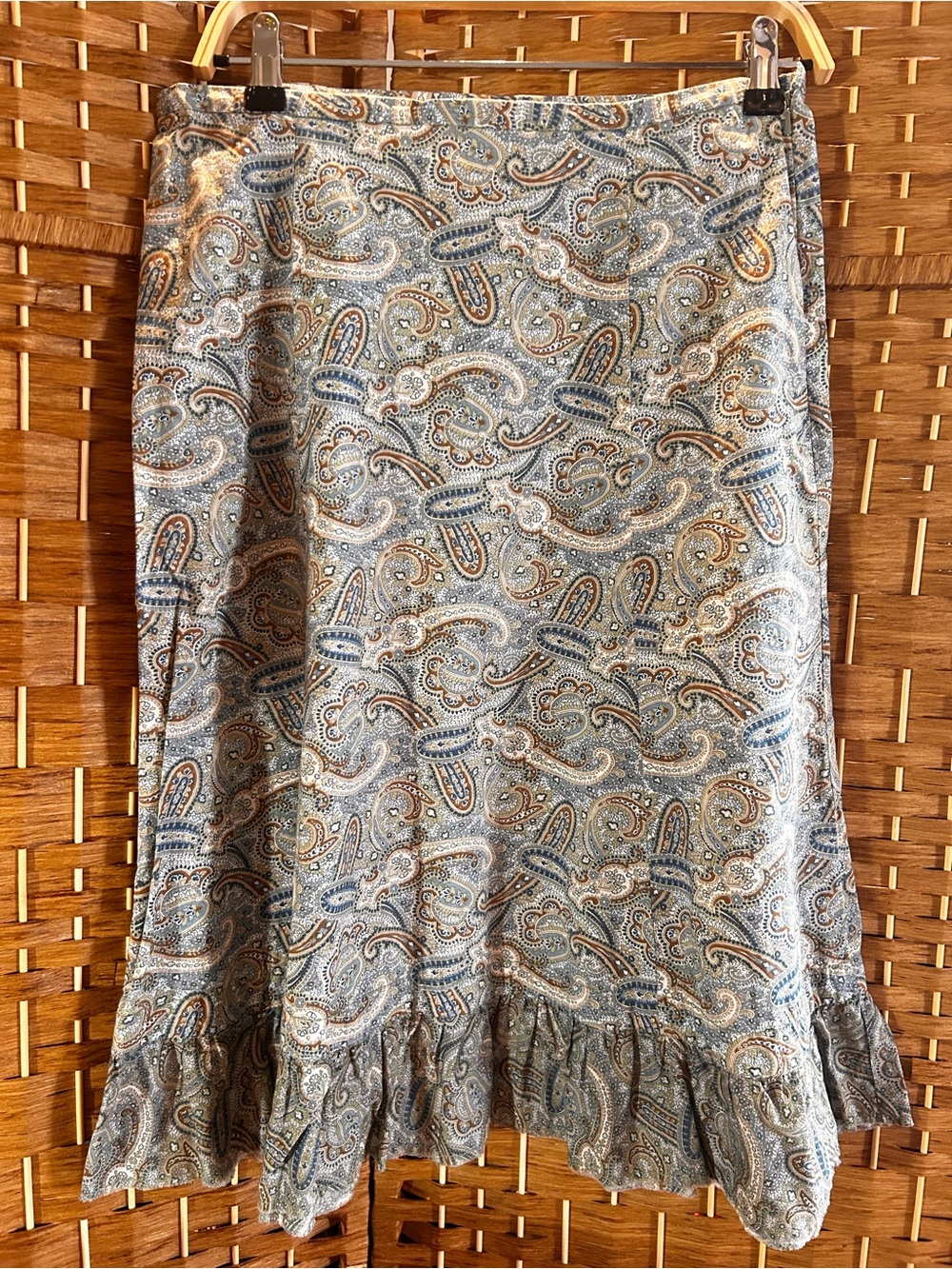 Y2K Gap Paisley Ruffle Midi Skirt Cotton Boho Cottagecore Size 4